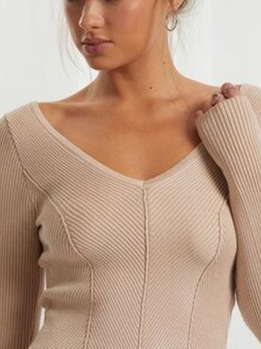 Abercrombie & Fitch Cream Rib-Knit V-Neck Sweater Bodysuit Large